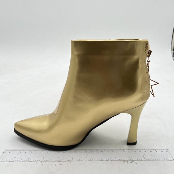 Shoes - Gold Women Chic High Heels Ankle Boots with Back Zipper Pointed Toe Dress Boot